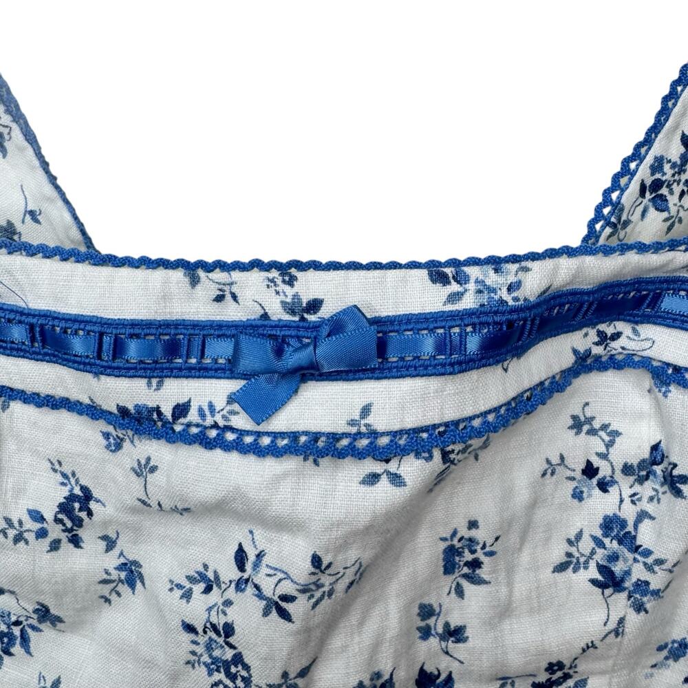 Reformation Eloise Floral Smocked Linen Cottagecore Tank Orlaya White Blue - Picture 6 of 9